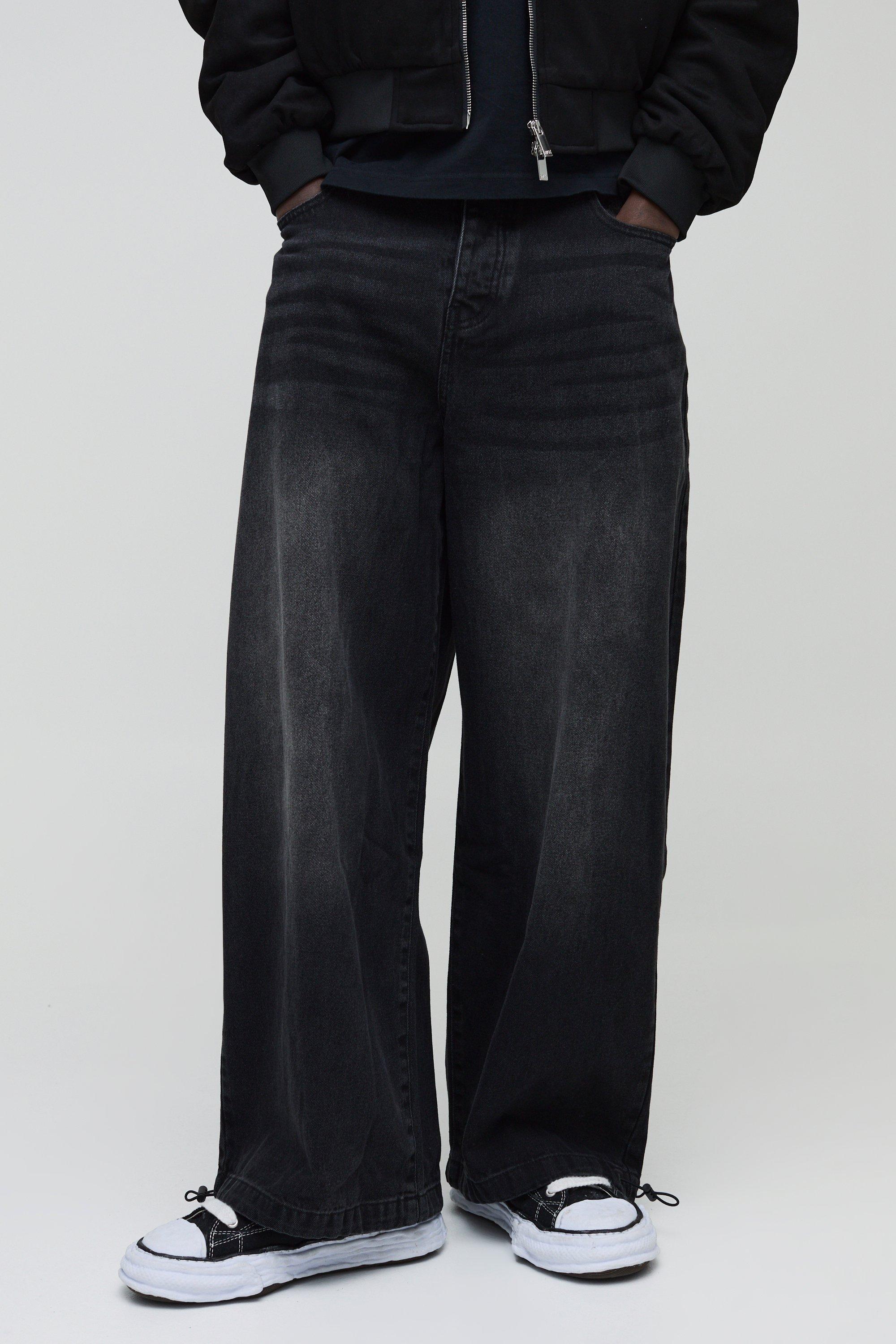 Mens Black Denim Parachute Washed Jeans, Black